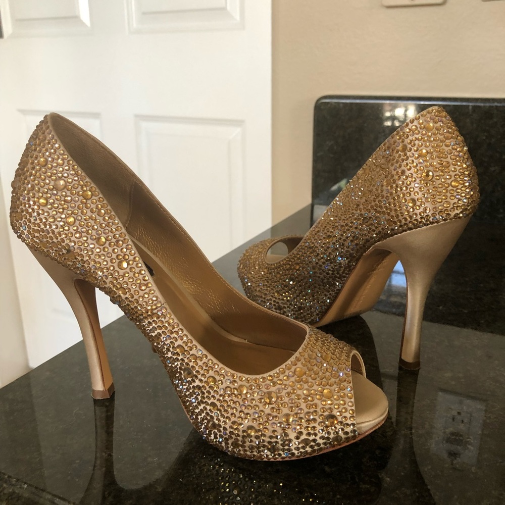 Benjamin Adams Crystal Rhinestone Heel Peep Toe 7